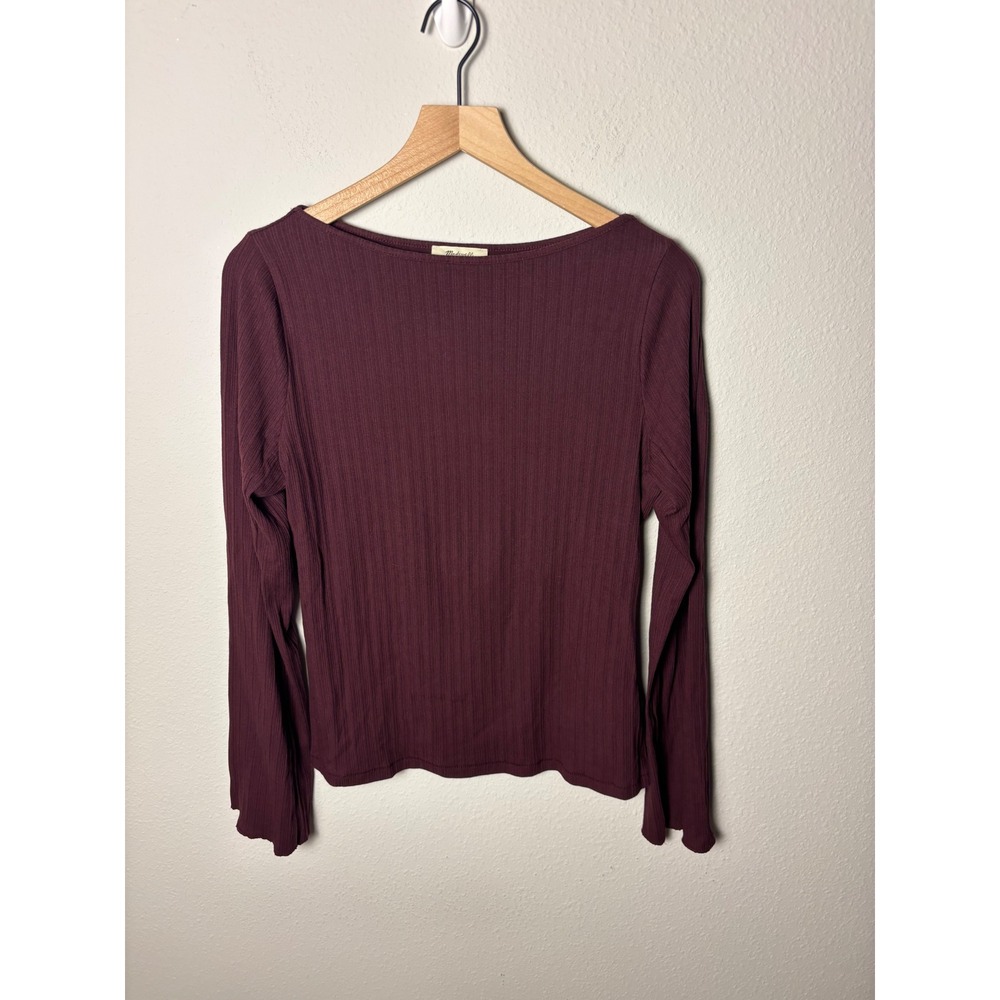 Madewell Ribbed Long Sleeve Boatneck Top Dark Burgundy NS805 XL NWT